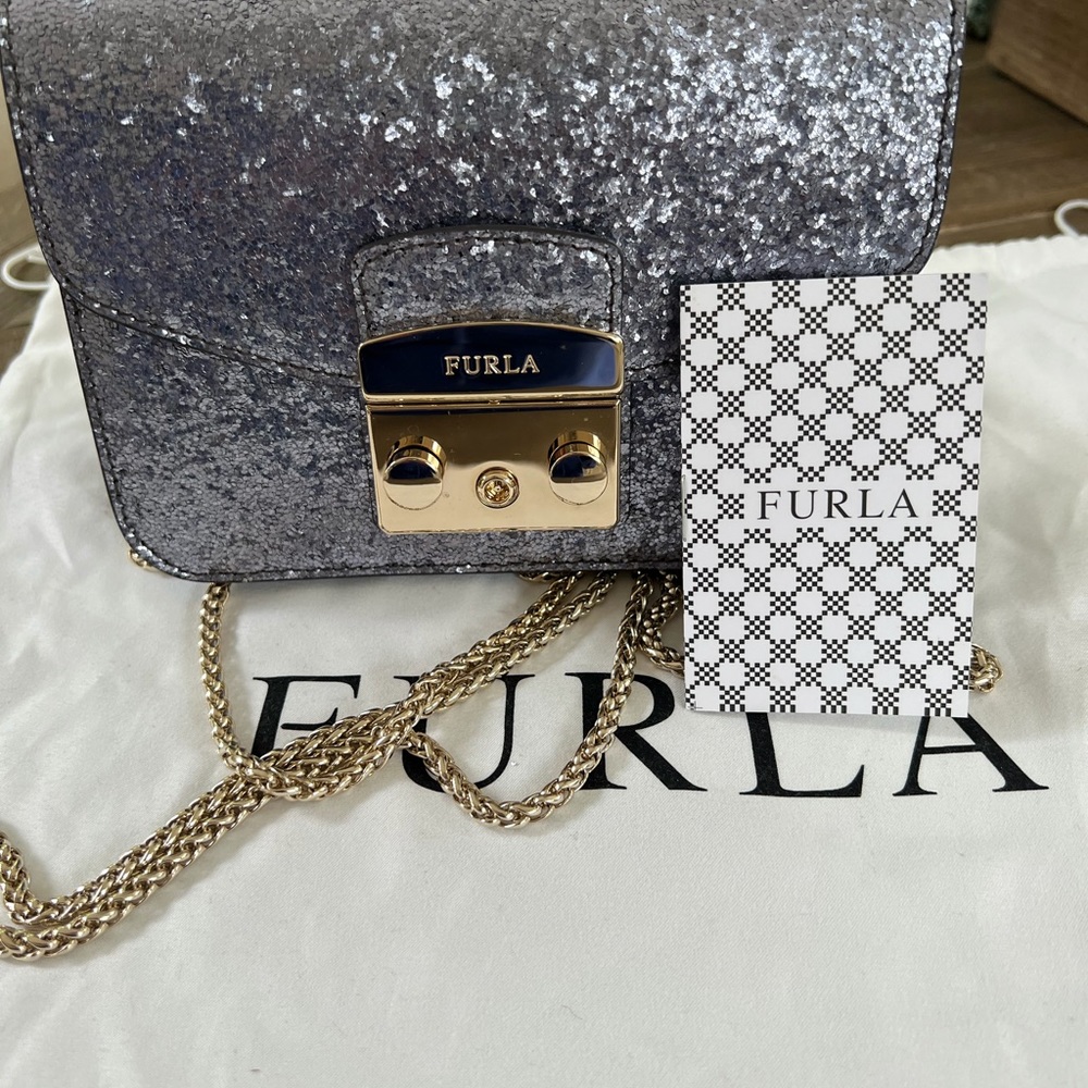 Furla silver glitter Metropolis bag